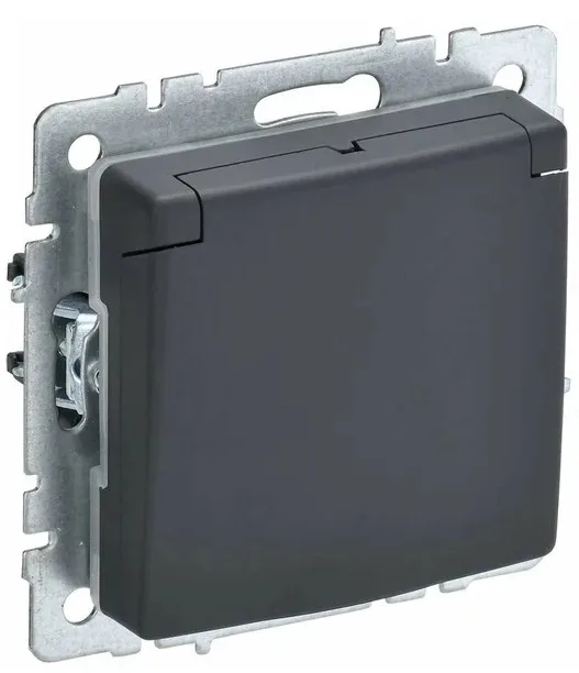 Розетка BRITE РСбш10-3-БрГ 16А IP20 с заземл. защ. шторки с крышкой механизм графит IEK BR-R16-16-K5