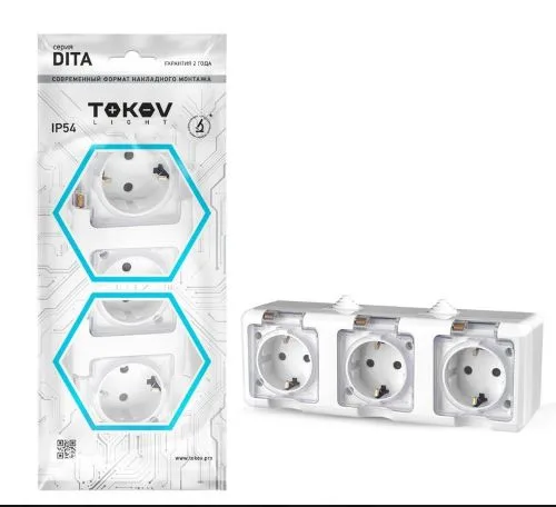 Розетка 3-м ОП Dita 16А IP54 250В с заземл. с прозр. крышкой бел.TOKOV ELECTRIC TKL-DT-R3Z-C01T-IP54
