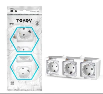 Розетка 3-м ОП Dita 16А IP54 250В с заземл. с прозр. крышкой бел.TOKOV ELECTRIC TKL-DT-R3Z-C01T-IP54