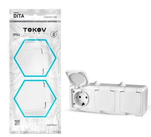 Розетка 3-м ОП Dita 16А IP54 250В с заземл. с крышкой бел. TOKOV ELECTRIC TKL-DT-R3Z-C01-IP54