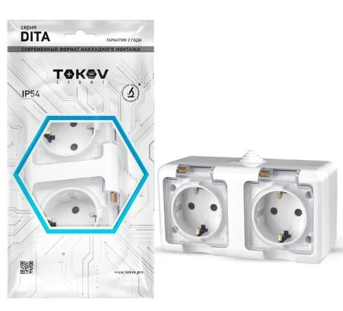 Розетка 2-м ОП Dita 16А IP54 250В с заземл. с прозр. крышкой бел.TOKOV ELECTRIC TKL-DT-R2Z-C01T-IP54