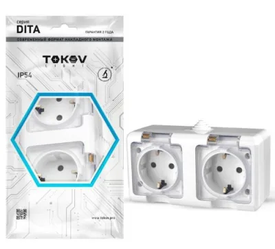 Розетка 2-м ОП Dita 16А IP54 250В с заземл. с прозр. крышкой бел.TOKOV ELECTRIC TKL-DT-R2Z-C01T-IP54