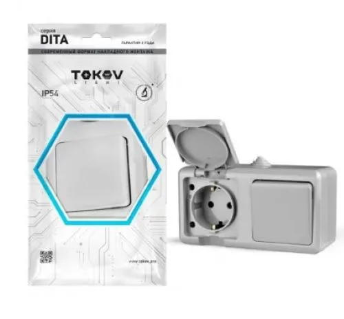 Блок ОП Dita (розетка 16А 250В с заземл. + 1-кл. выкл. 10А) IP54 бел. TOKOV ELECTRIC TKL-DT-V1RZ-C01