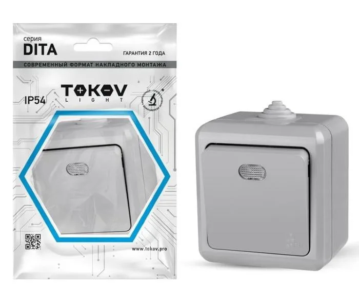 Выключатель 1-кл. ОП Dita IP54 10А 250В сер. TOKOV ELECTRIC TKL-DT-V1-C06-IP54