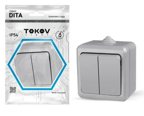 Выключатель 2-кл. ОП Dita IP54 10А 250В сер. TOKOV ELECTRIC TKL-DT-V2-C06-IP54