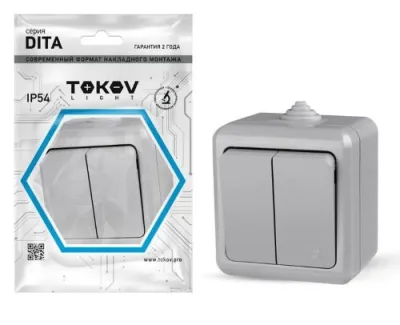 Выключатель 2-кл. ОП Dita IP54 10А 250В сер. TOKOV ELECTRIC TKL-DT-V2-C06-IP54
