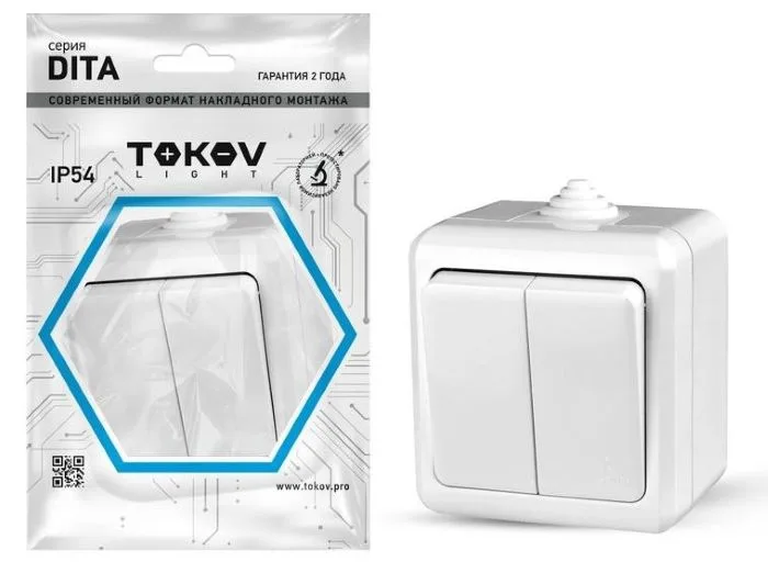 Выключатель 2-кл. ОП Dita IP54 10А 250В бел. TOKOV ELECTRIC TKL-DT-V2-C01-IP54