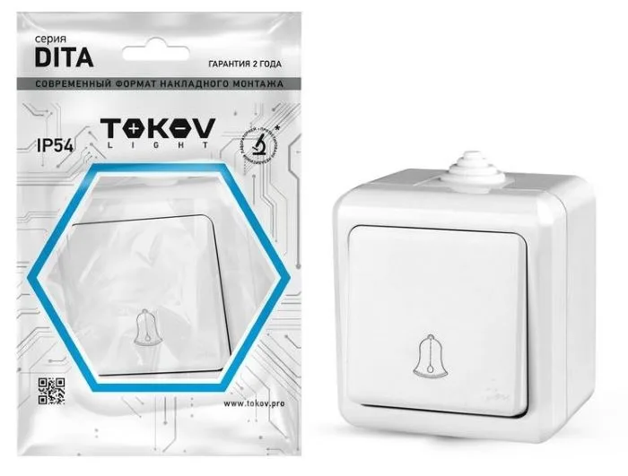 Кнопка звонка ОП Dita IP54 10А 250В бел. TOKOV ELECTRIC TKL-DT-DB-C01-IP54