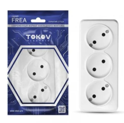 Розетка 3-м ОП Frea 16А IP20 250В без заземл. АБС-пластик бел. TOKOV ELECTRIC TKE-FR-R3-C01