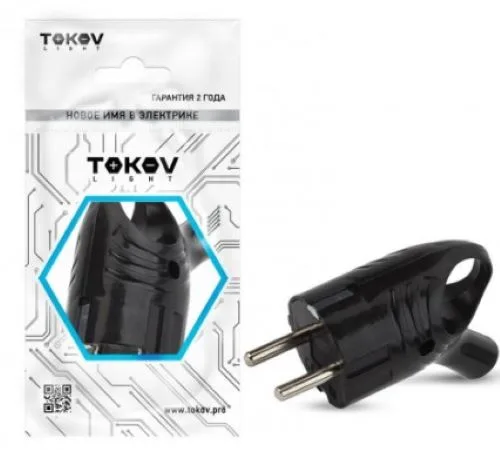 Вилка электрическая с заземл. с кольцом (ушком) 16А 250В IP20 черн. TOKOV ELECTRIC