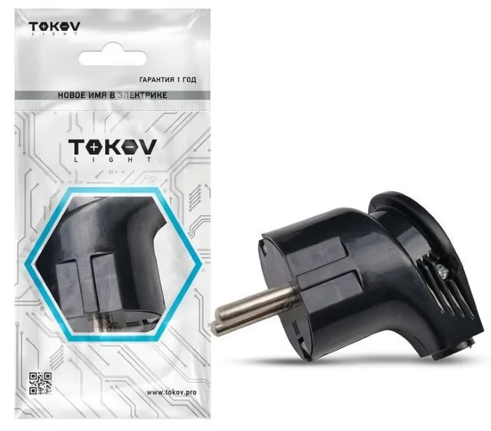Вилка угловая 16А 250В с заземл. черн. TOKOV ELECTRIC TKL-PLUZ-C05