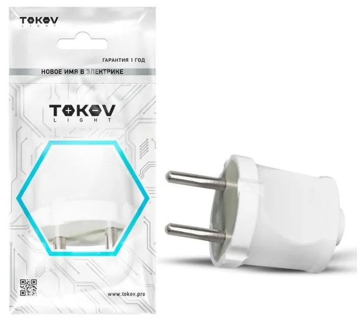 Вилка прямая 6А 250В без заземл. бел. TOKOV ELECTRIC TKL-PL-C01