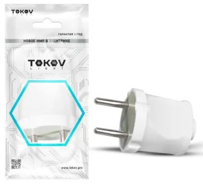 Вилка прямая 6А 250В без заземл. бел. TOKOV ELECTRIC TKL-PL-C01