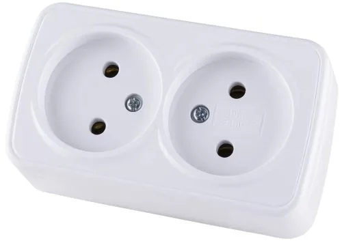 Розетка ОП 2-м с б/з 10А IP20 белая "Дача" TDM 1824-0009