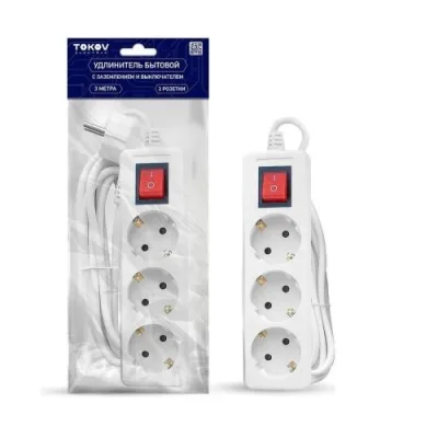 Удлинитель 3х3м с заземл. с выкл. 16А 3х1 TOKOV ELECTRIC TKE-C01-BU3-3-1-ZV