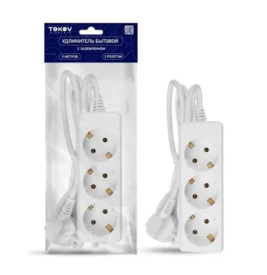 Удлинитель 3х5м с заземл. 10А 3х0.75 TOKOV ELECTRIC TKE-C01-BU3-5-075-Z
