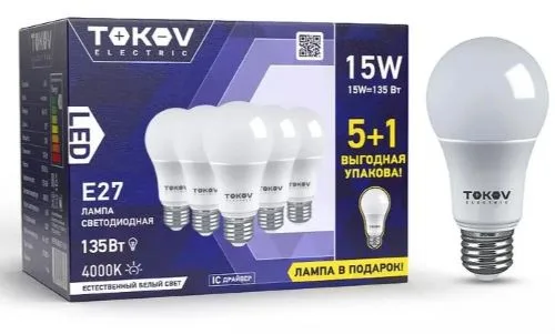 Лампа светодиодная 15Вт А60 4000К Е27 176-264В Promo 5+1 TOKOV ELECTRIC Promo-A60-E27-15-4K