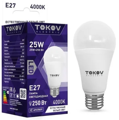 Лампа светодиодная 25Вт А60 4000К Е27 176-264В TOKOV ELECTRIC TKE-A60-E27-25-4K
