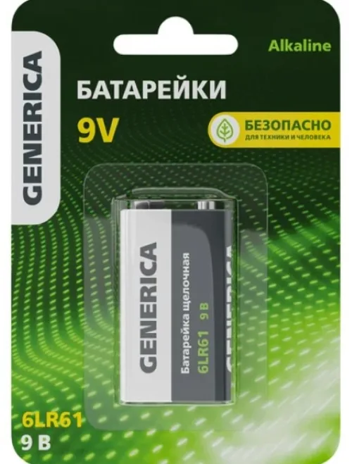 Элемент питания крона 6LR61 9В GENERICA ABT-6LR619V-ST-L02-G