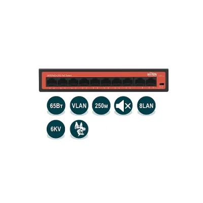 Коммутатор Wi-Tek WI-PS210H, 8 PoE + 2 Uplink 100 M, Watchdog
