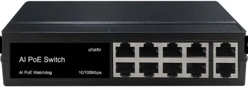 PoE коммутатор TS-S1210, 8 PoE + 2x100Мбит/с порта Uplink, бюджет PoE 120 Вт