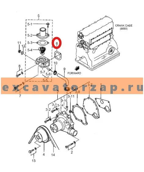 Прокладка 34446-05300, аналог, КНР, корпуса термостата двигателя экскватора HYUNDAI R110-7, R160LC7, R170W7, R180LC7, R75-7