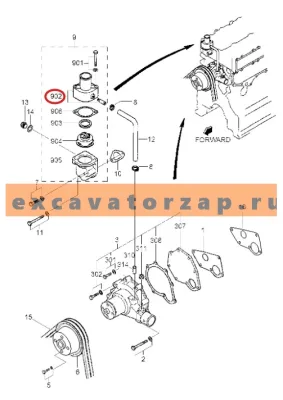 Крышка термостата (корпус) 30646-25064, аналог, КНР двигателя экскаватора HYUNDAI R160LC9S, R170W9S, R180LC9S, R180W9S