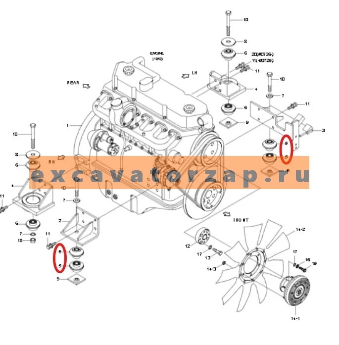 Подушка двигателя 11N6-10445, аналог, Корея передняя экскаватора HYUNDAI
