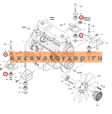 Подушка двигателя 11N6-10450, аналог, Корея, задняя экскаватора HYUNDAI