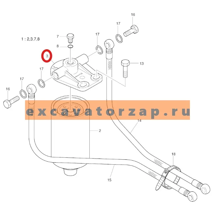 Голова фильтра топливного 65.12504-5013B (аналог, КНР) экскаватора DOOSAN SOLAR