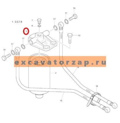 Голова фильтра топливного 65.12504-5013B (аналог, КНР) экскаватора DOOSAN SOLAR