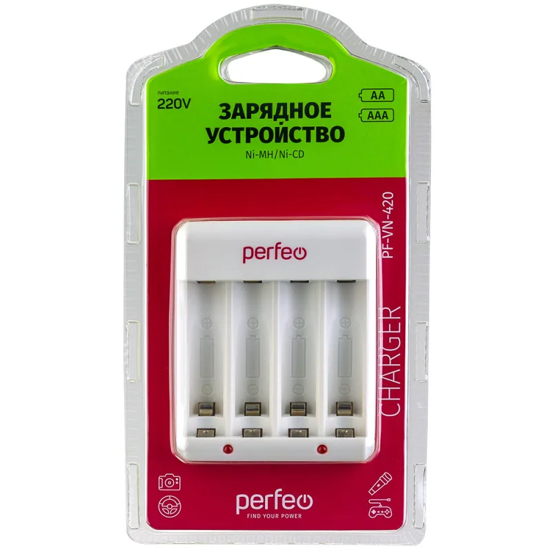 NEW Perfeo зарядное устройство PF-VN-420 Ni-MH/CD, 220V, 4 слота, AA/AAA