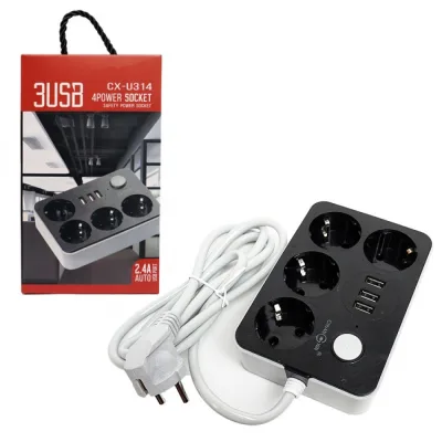 Сетевой фильтр SX-U314 1,6m 4 A2204 Sokes Combo + 3USB port