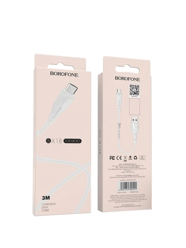 NEW Кабель USB - микро USB Borofone BX18 Optimal, 1.0м, круглый, 2.4A, силикон, цвет: белый
