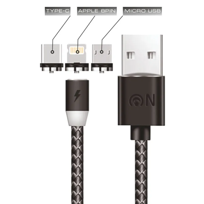 Кабель USB - 8 pin, Type-C, микро USB FaisON FS-K-789 Tres, 1.0м, круглый, 2.1A, нейлон, в переплёте