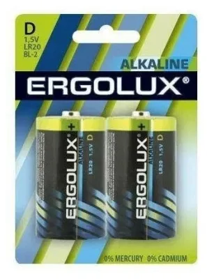 Батарейка Ergolux LR20 BL2, алкалин, блистер, в коробке 12шт