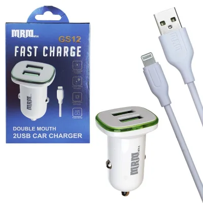 NEW Автомобильное зарядное устройство MRM GS12 5V/2.4A 2USB + Lightning 1000mm (white) в коробке