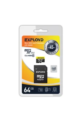 Карта памяти microSDXC 64Gb Exployd, Class10, UHS-1 Elite SD 45 MB/s, с адаптером