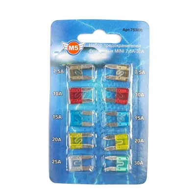 Набор предохранителей флажковых MINI 7,5-30 А 7530М (10 шт) М5 1/10/500/1000_