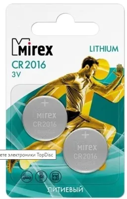NEW Батарейка Mirex CR2016-2BL Lithium, 3В, (2/80/480)