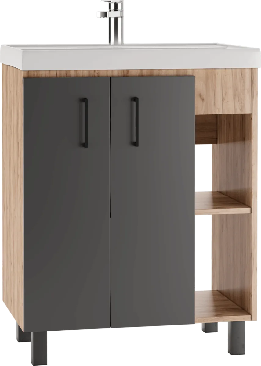 Тумба с раковиной Домино Крафт (Craft) 70 дуб вотан, графит