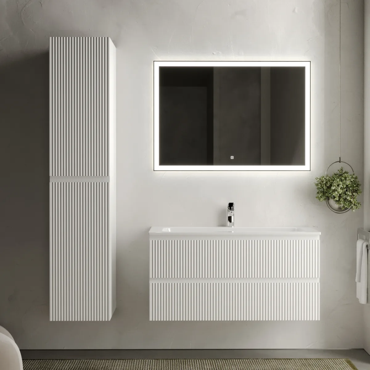 Мебель для ванной комнаты Sancos Сноб Р (Snob R) 100 белая (bianco), раковина CN7013