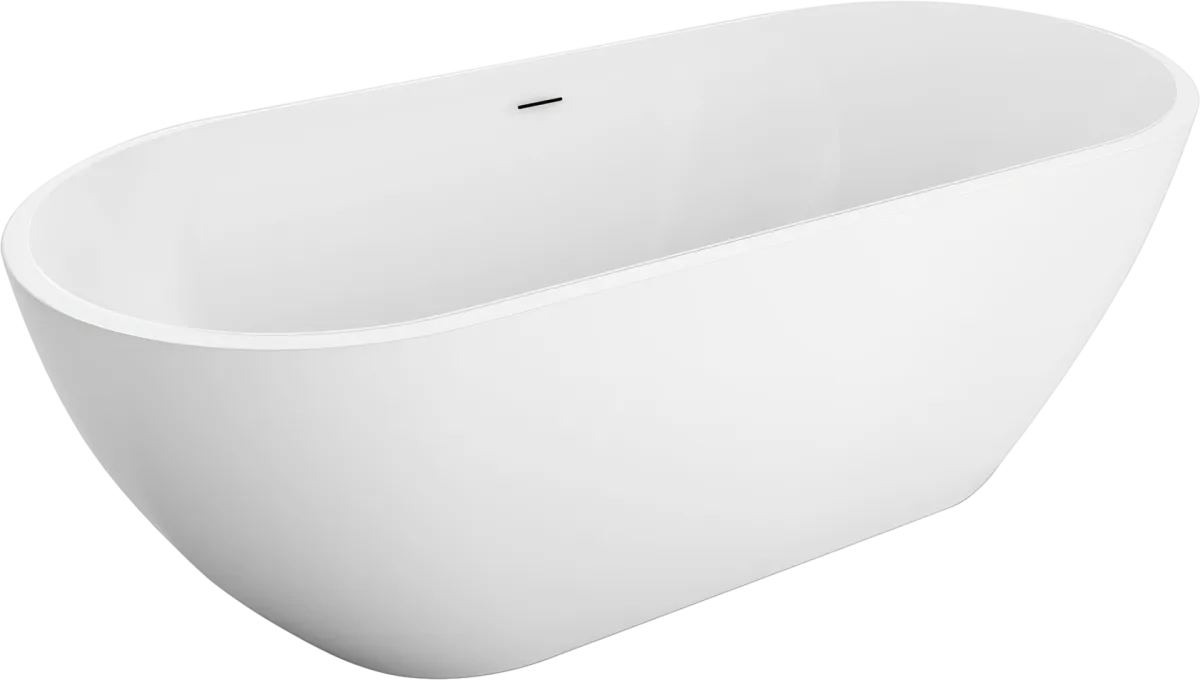 Акриловая ванна BelBagno Uno BB701 170x75 см, отдельностоящая, белая, овальная, на ножках, со сливом-переливом, с донным клапаном