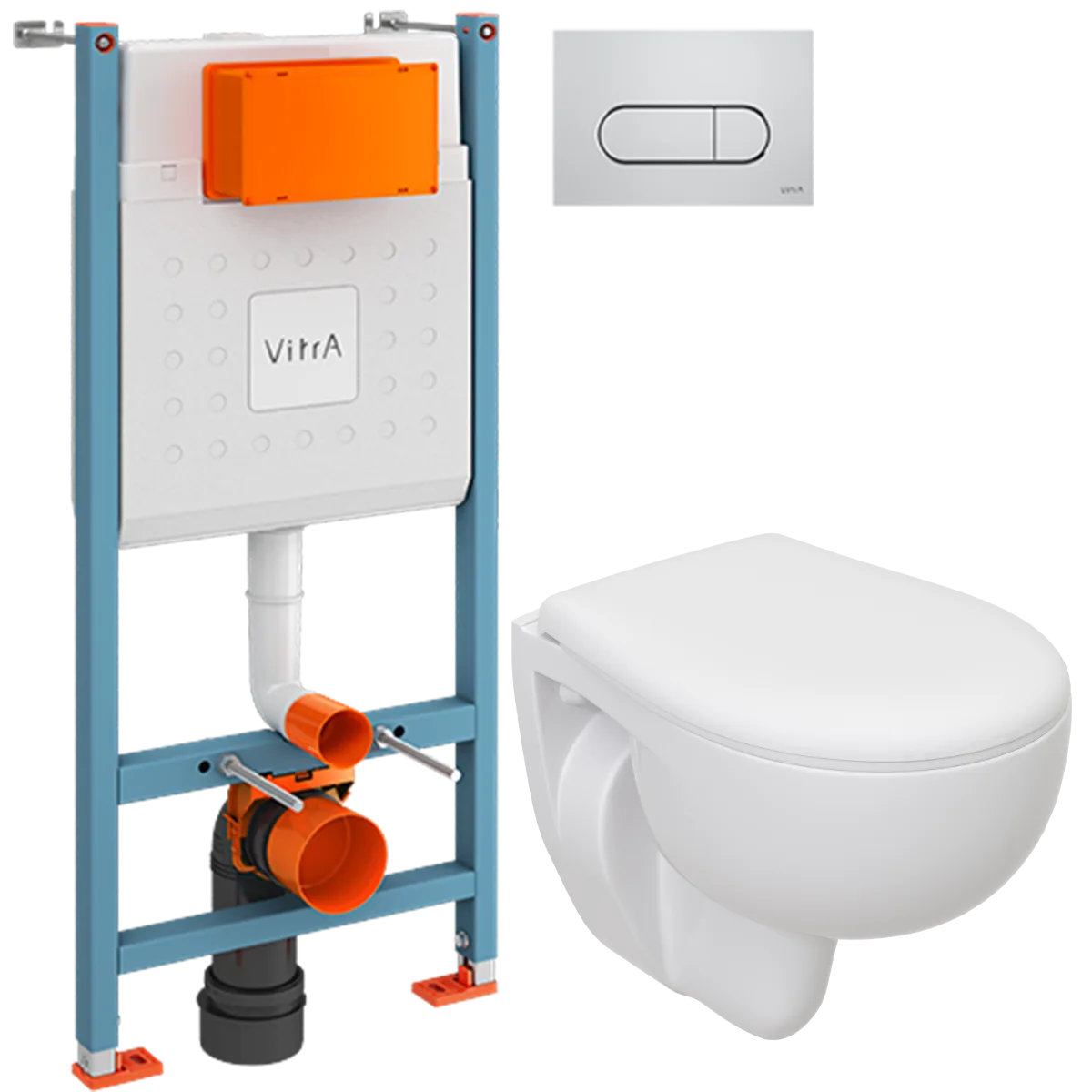 Комплект 3 в 1 Инсталляция с кнопкой VitrA V-Fix Core 732-5800-01 цвет хром глянец + Унитаз подвесной Seramiksan Natura A051041H + Крышка AG50002