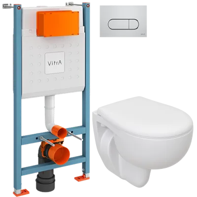 Комплект 3 в 1 Инсталляция с кнопкой VitrA V-Fix Core 732-5800-01 цвет хром глянец + Унитаз подвесной Seramiksan Natura A051041H + Крышка AG50002