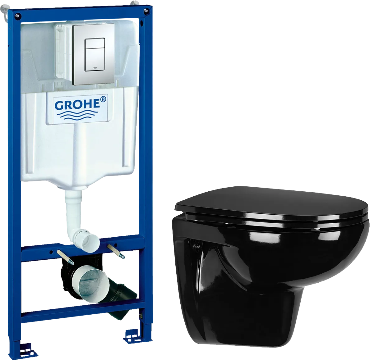 Комплект 2 в 1 Унитаз подвесной Wanfald Lauta 47374100005 + Инсталляция с кнопкой Grohe Rapid SL 38772001 цвет хром