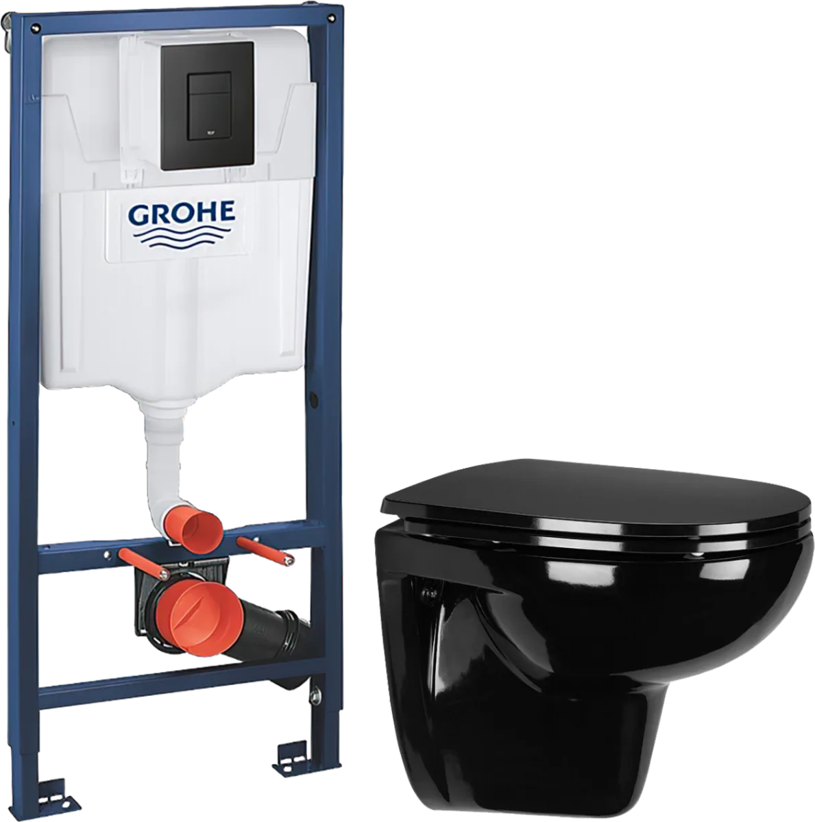 Комплект 2 в 1 Унитаз подвесной Wanfald Lauta 47374100005 + Инсталляция с кнопкой Grohe Solido 38811KF0 цвет черный
