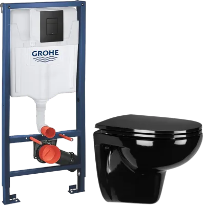 Комплект 2 в 1 Унитаз подвесной Wanfald Lauta 47374100005 + Инсталляция с кнопкой Grohe Solido 38811KF0 цвет черный
