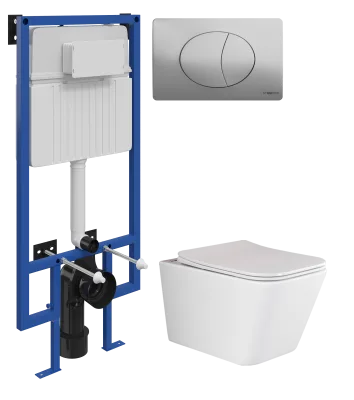 Комплект 3 в 1 Унитаз подвесной Ceramicanova Метрика (Metric) CN3007 + Инсталляция STWORKI 510162 + Кнопка 230823 цвет матовый хром