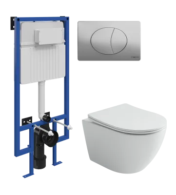 Комплект 3 в 1 Унитаз подвесной Ceramicanova Уно (Uno) CN11001T + Инсталляция STWORKI 510162 + Кнопка 230823 цвет матовый хром